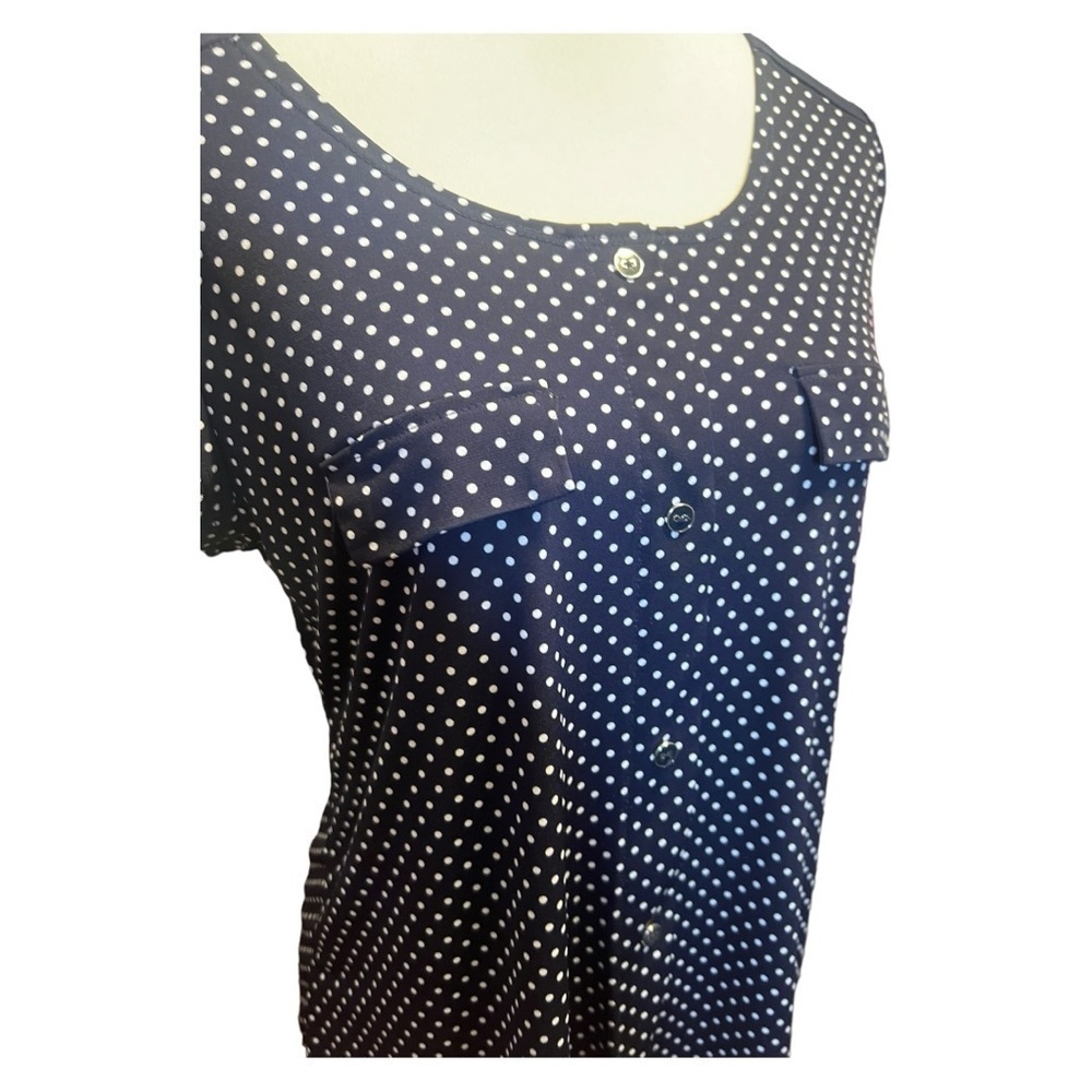 Diana Belle dark navy and white polka dot stretchy shirt size small EUC - Picture 4 of 7